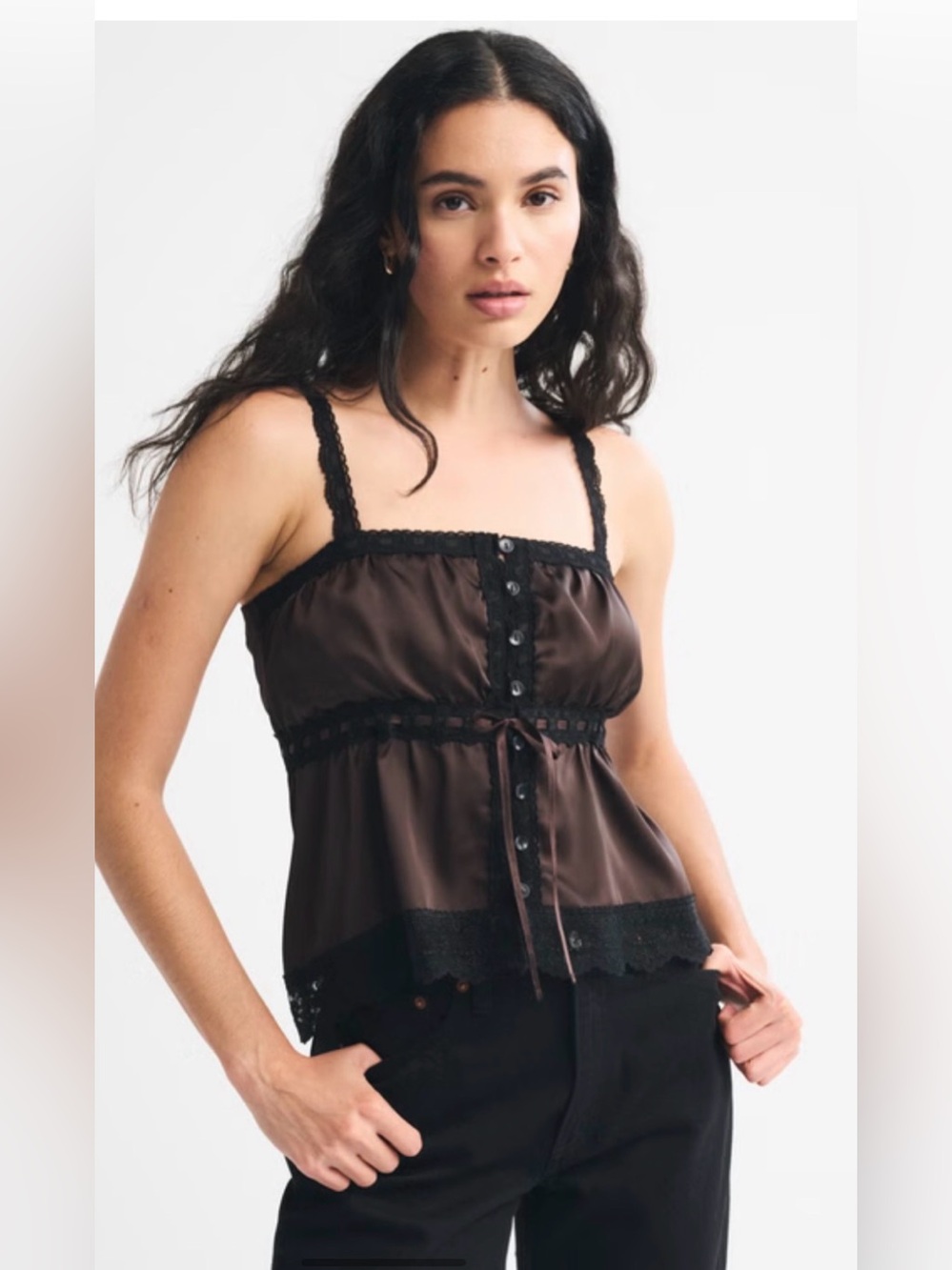Abercrombie & Fitch Lace-Trim Button-Through Cami